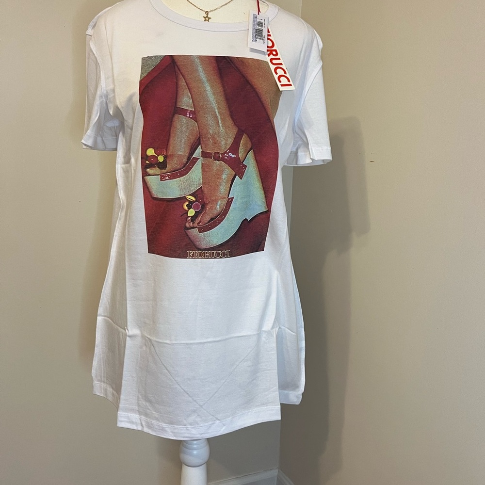 Fiorucci White Tee with Red and Yellow Graphic